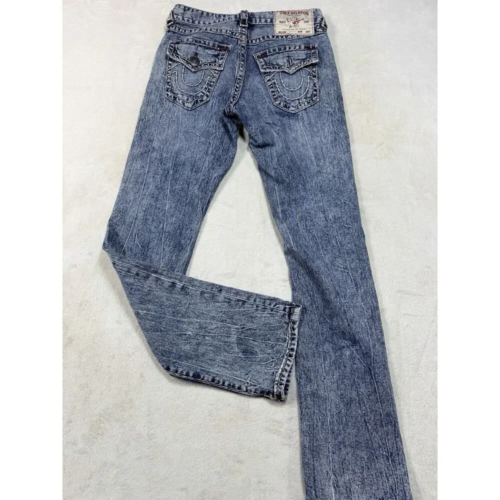 True Religion Ricky Flap Super T Acid Wash Jean Mens SZ 28 Blue Denim Y2K Grunge